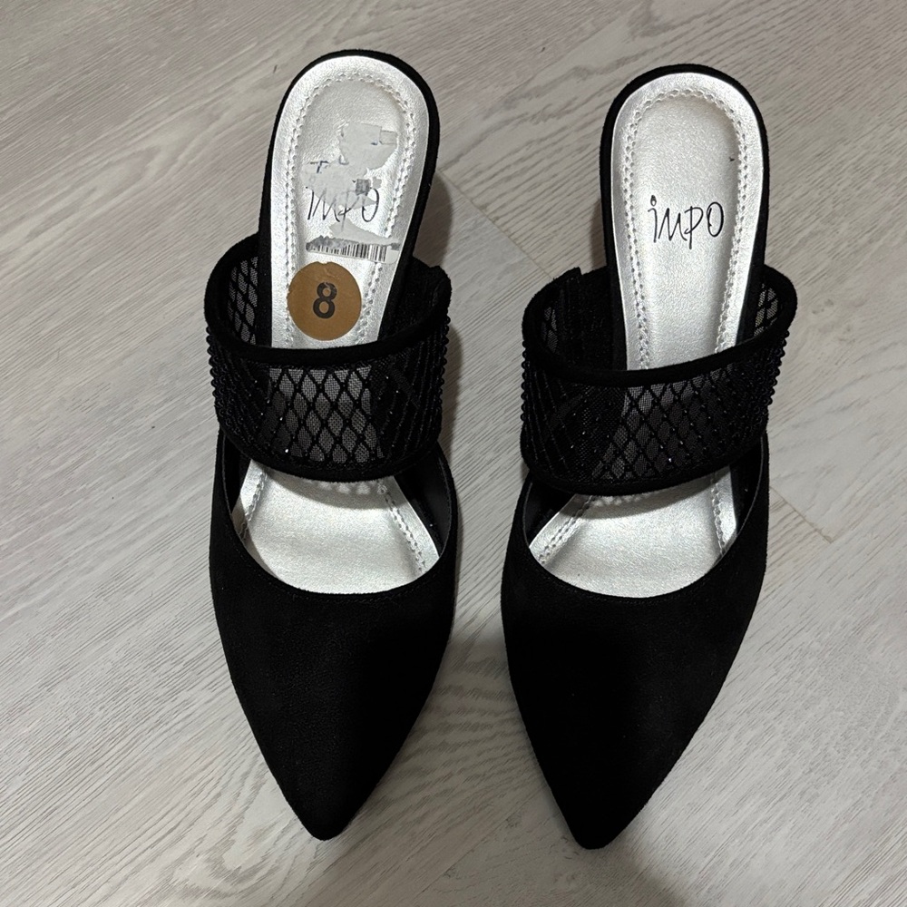 Impo Black Pointed Mesh Strap Mules